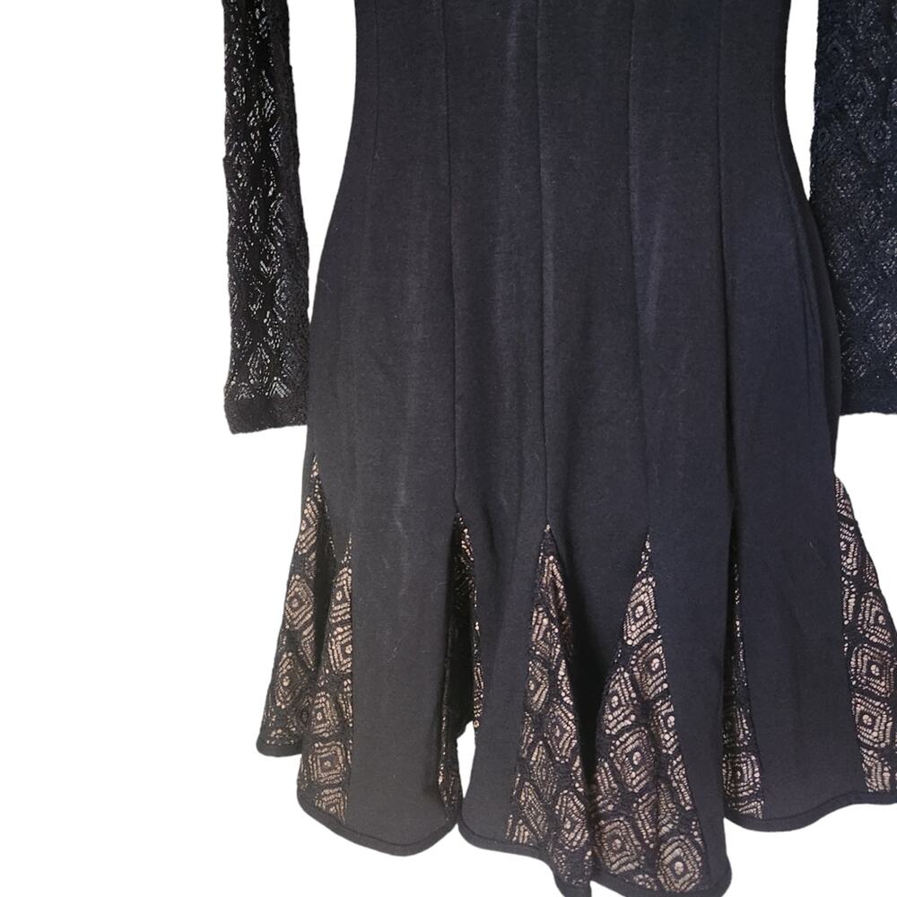 Catherine Malandrino Dress Size 4 Black Lace Long Sleeves Fit & Flare - Picture 5 of 9
